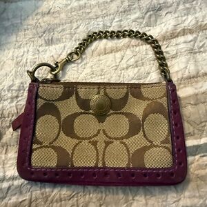 Coach Brown and Purple Wristlet with Gold Chain